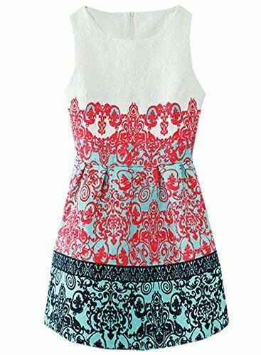 Sheinside Women’s White Sleeveless Red Green Floral Embroidered Dress Small