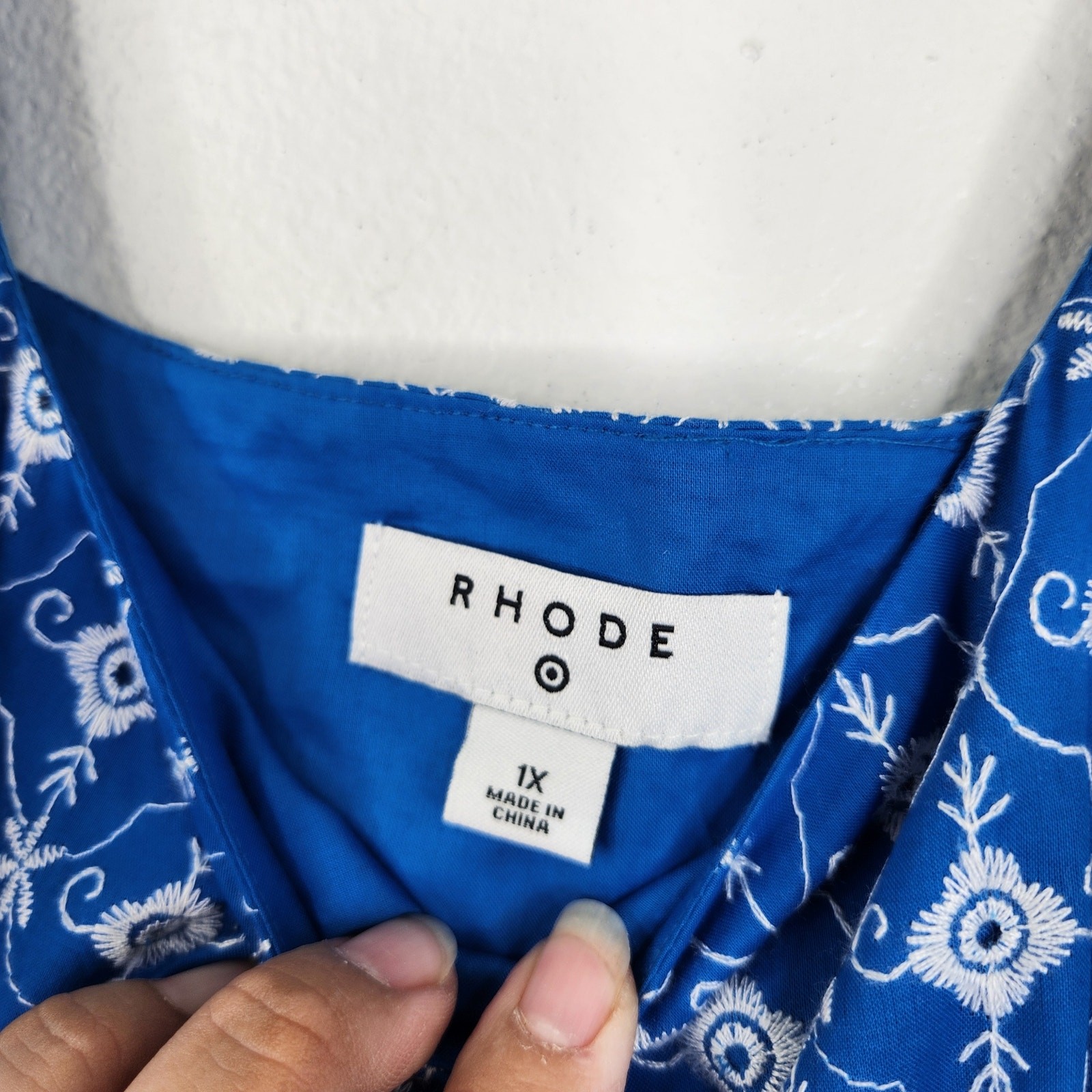 Rhode Target Blue White Embroidered Boho Babydoll Dress Puff Sleeves Women’s 1X
