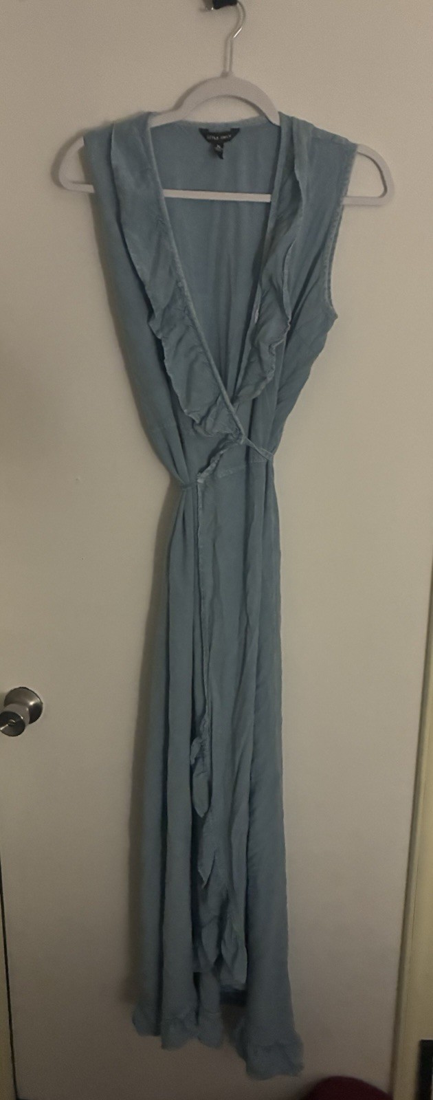 Wrap Ruffle Maxi Dress XL NWT Blue Denim Chambray Look Style Envy