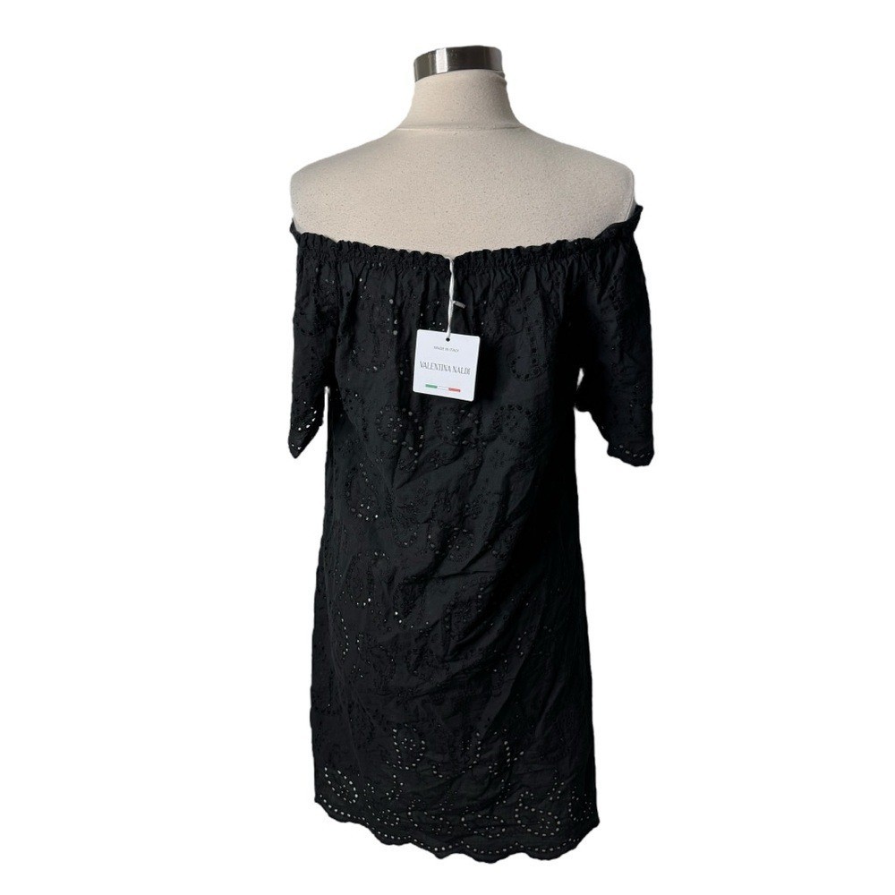 Valentina Naldi Black Strapless Cotton Eyelet Dress Italy Made Womens Medium NEW