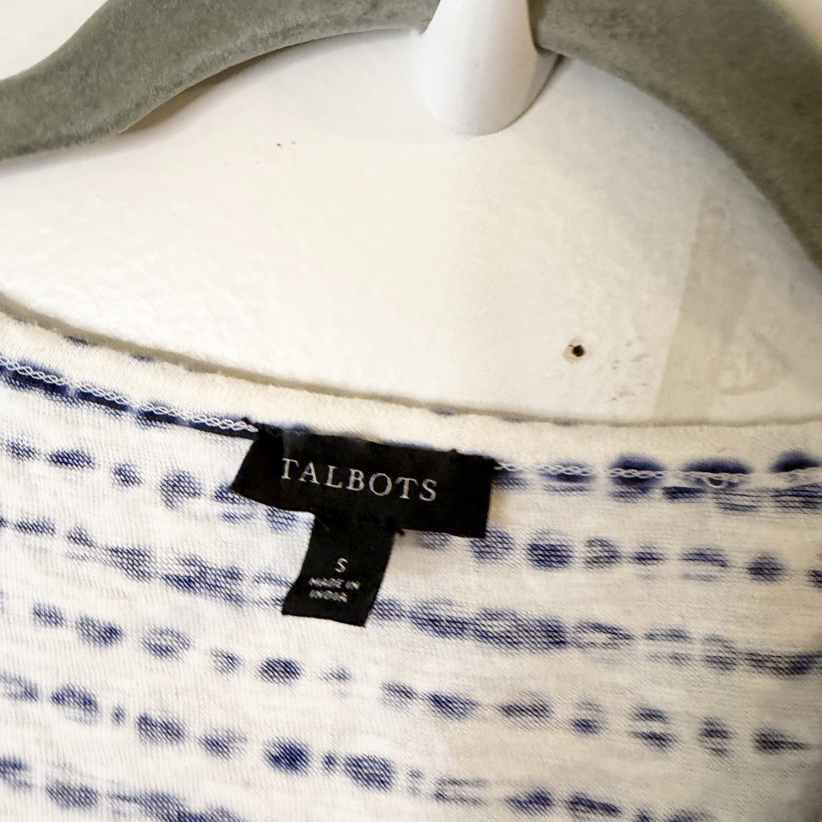 Talbots Sleeveless Crew Neck Side Knot White Blue Dress S Preppy Coastal
