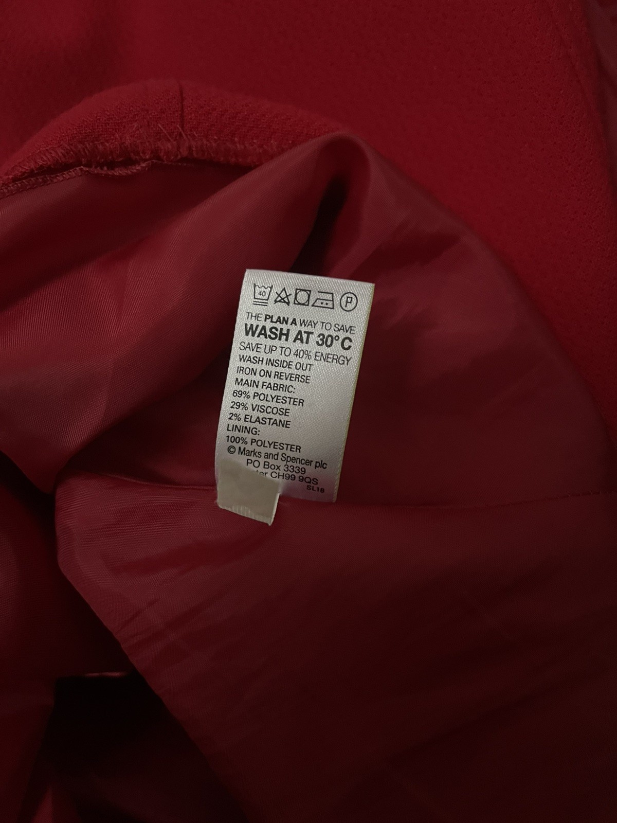 M&S Red, lined flattering pencil dress. Winter Weight. UK/AU 14, US 10.