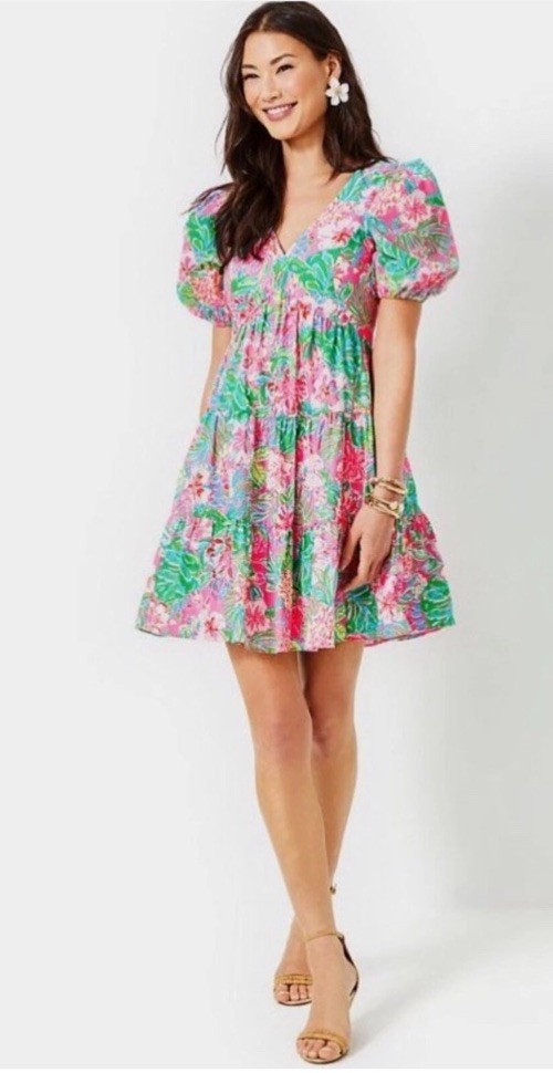 Lilly Pulitzer Size 10 NALANI Cotton Dress JOURNEY TO THE JUNGLE Pink Palm Leave