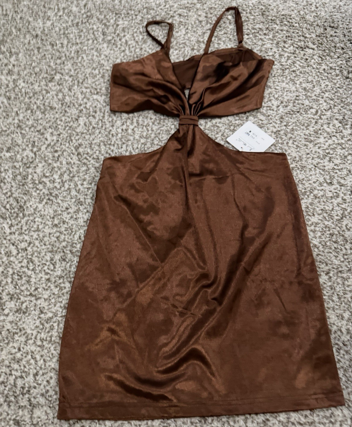 Just Quella Brown Satin Cut-Out Sweetheart Strappy Mini Dress Size M
