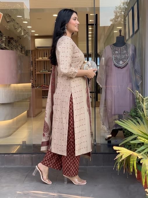 Women’s Pure Viscose Block Printed Ethnic Wear Straight Kurta Set with Palazzo