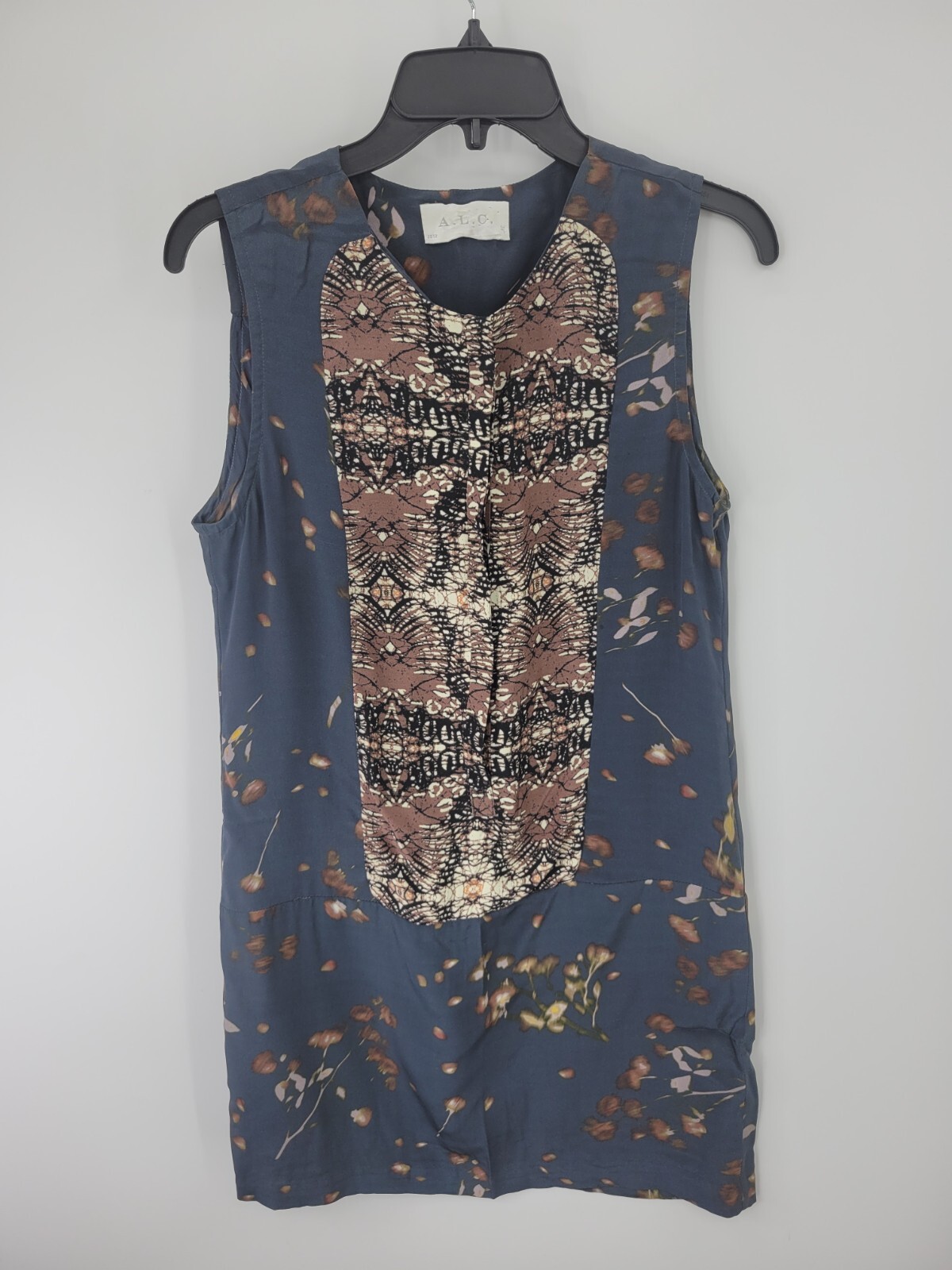 ALC Dress Womens 8 Sera Silk Floral Printed Sleeveless Tunic Mini Sheath Artsy