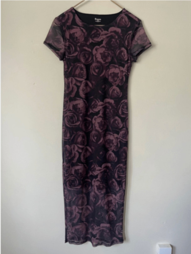 No Boundaries Women’s Black Polyester Short Sleeve Maxi Crew Neck Size S Dress