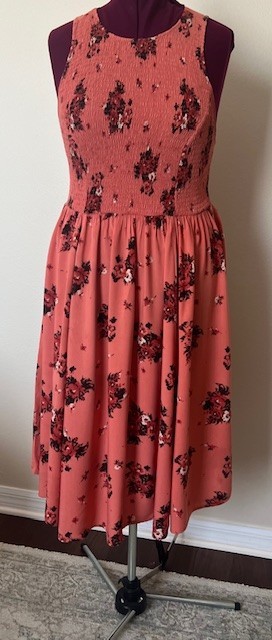 TORRID Rust Floral Print Smocked Challis Midi Summer Dress Size 1 S/M NEW