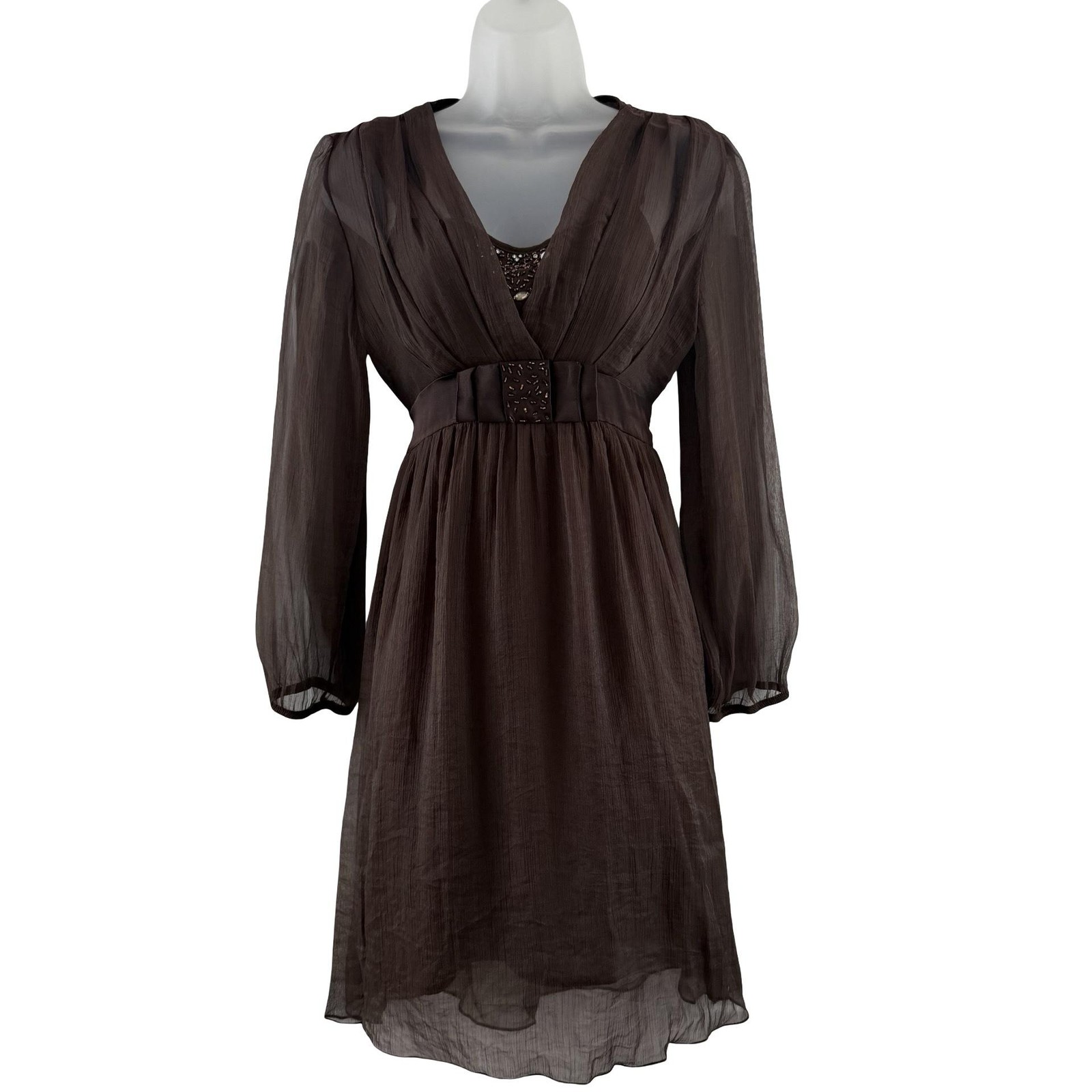 Vintage Whimsigoth Dress Brown Sheer Chiffon Fairy Grunge Womens Medium Y2K 2000
