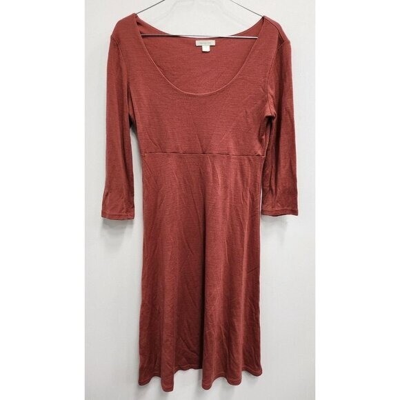 Garnet Hill Womens Trapeze Wool Dress Size XS Brick Red Scoop Neck 3/4 Sleeve