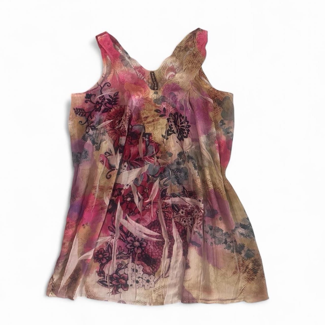 Vintage Multicolor Boho Mesh Mini Dress Size Small Short Sleeve