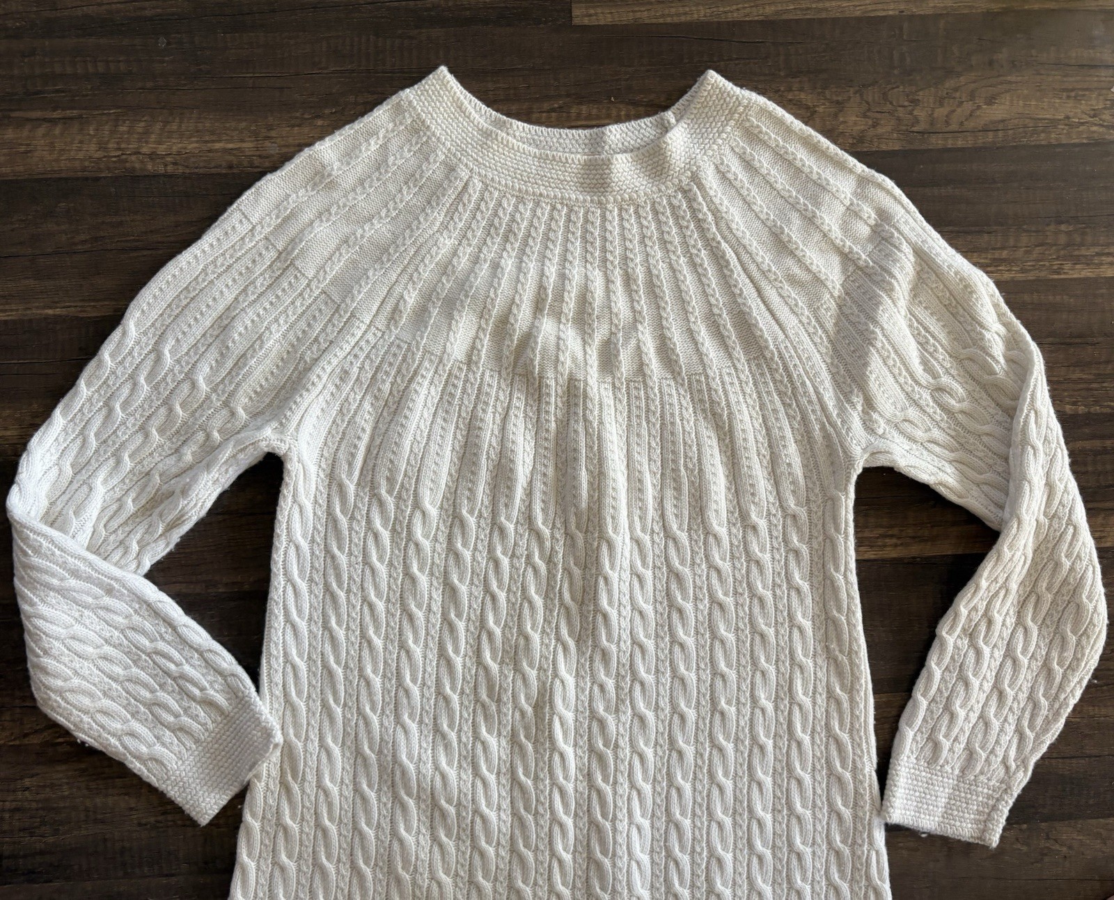 Soft Surroundings Nordic Cable Knit Sweater Dress White Wool Cashmere Blend Sm