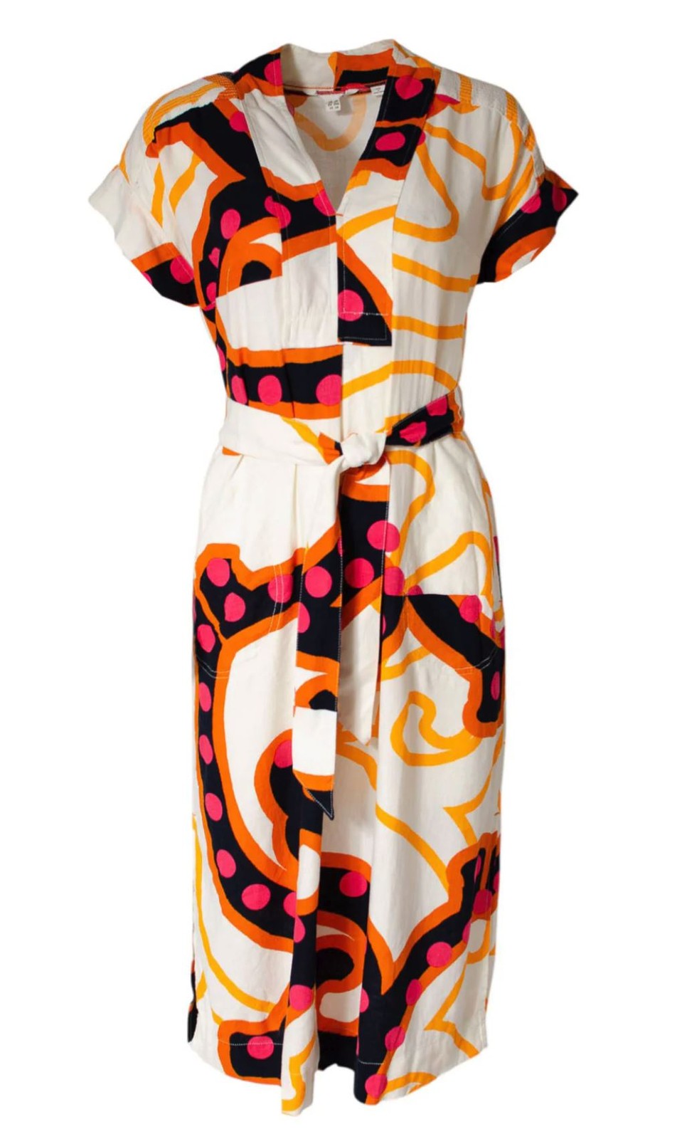 Womens White Stuff Dress Orange Marianne Midi Linen Blend Abstract Print
