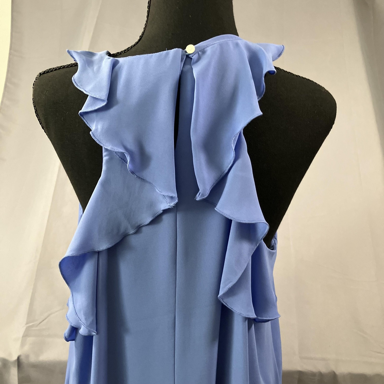 LOFT Tank Dress Womens Large Blue Ruffle Back Sleeveless Shift Mini Party Flowy