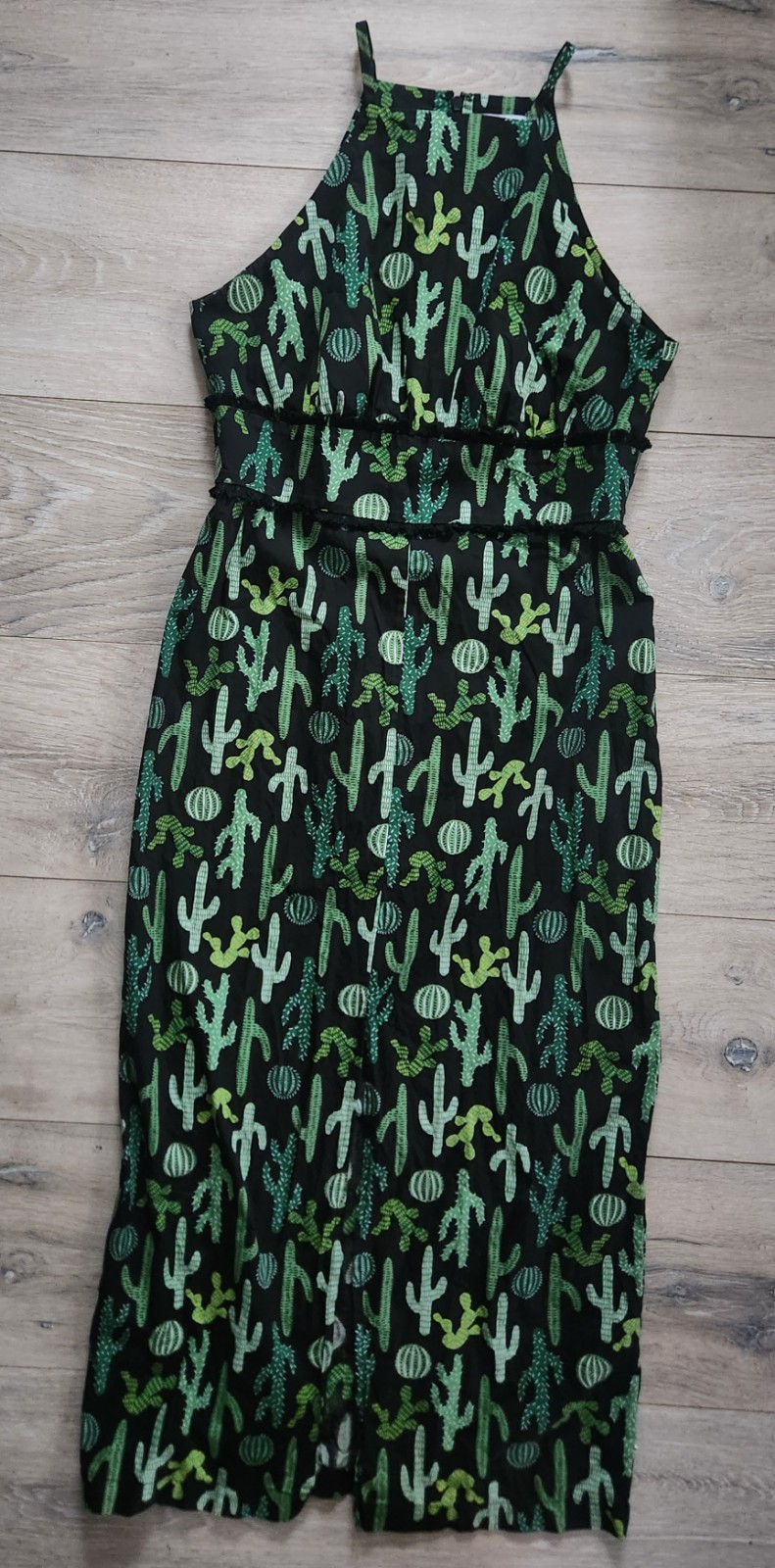 Pearl By Lela Rose Sleeveless Long Cactus Print Green Dress Back Zip Size 6