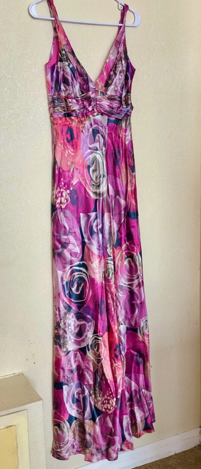 Evening Dress Gown David Meister 6 Long Maxi Pink Fuchsia Magenta Empire Silk US