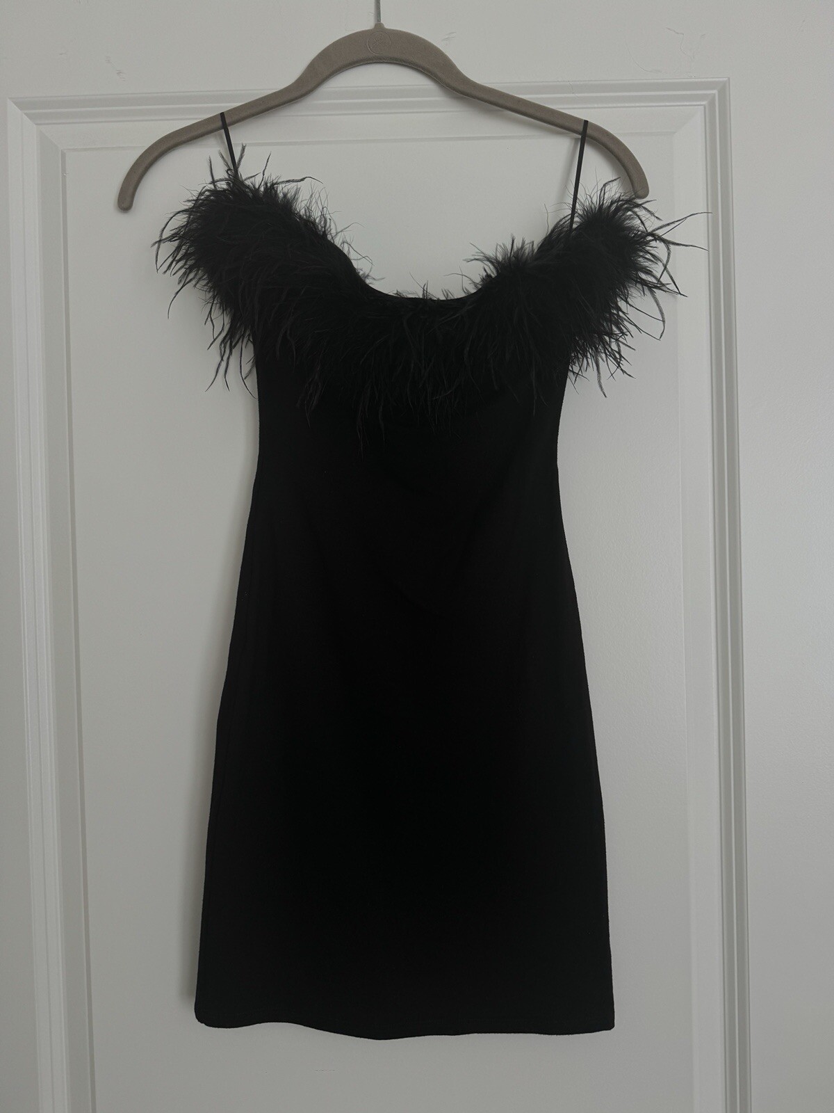 Naked Wardrobe Fine Feather Trim Strapless Minidress XS