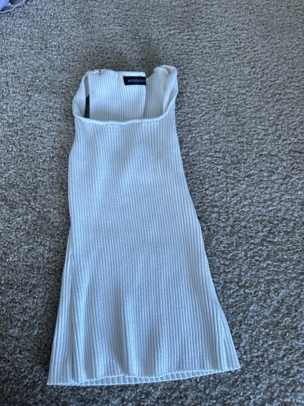 MEROKEETY Women’s White Solid Ribbed Knit Bodycon Mini Dress Sleeveless Size L