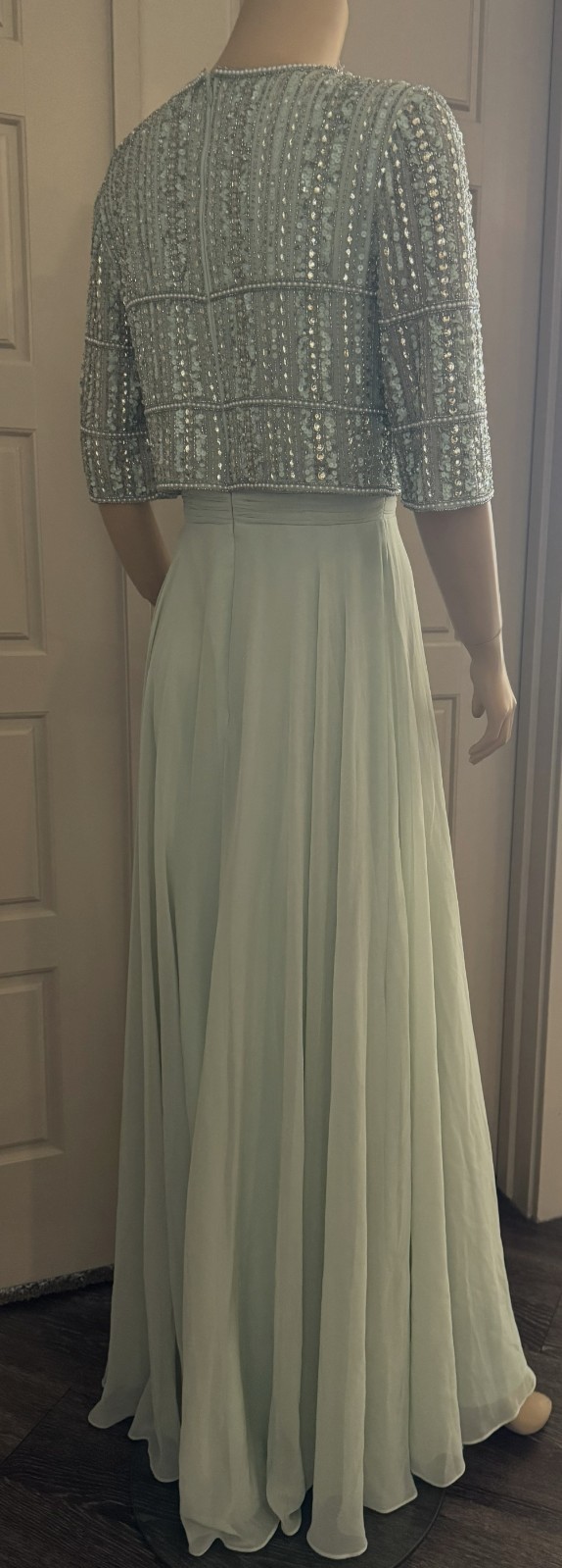 Mac Duggal 9180 Fully Beaded 3/4 Sleeves Top Chiffon Gown- Size 12 (LK#1146 A)