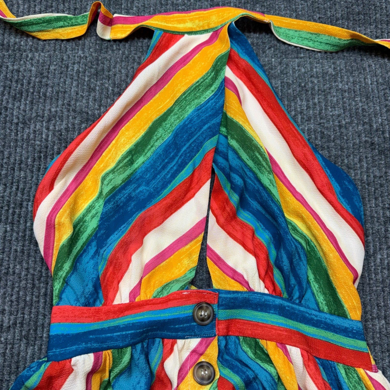 Rainbow Stripe Halter Dress Small Flying Tomato Boho Multicolor Summer Beachy