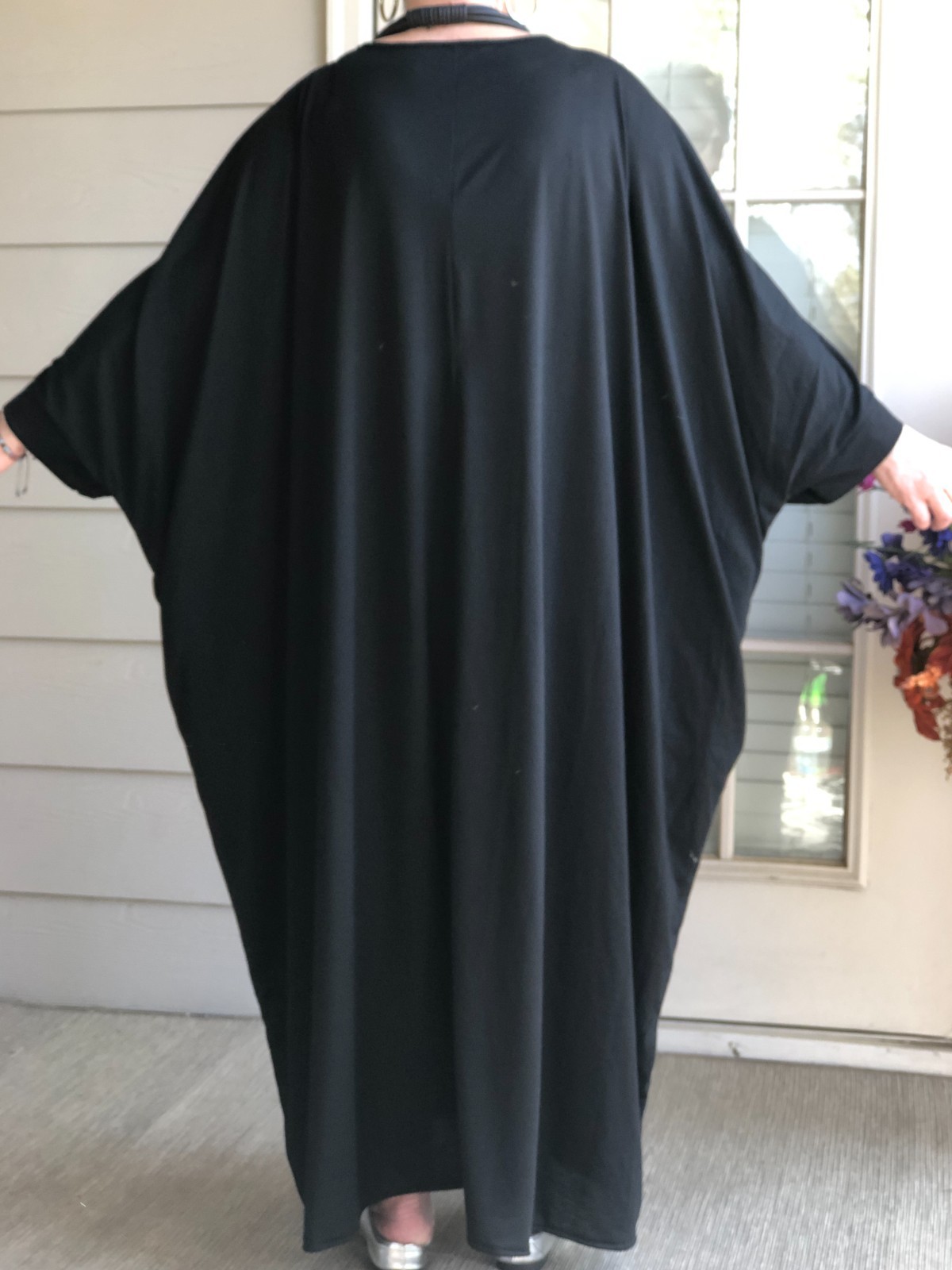 LAGENLOOK ARTSY BOHO PARACHUTE BLACK KAFTAN ABAYA DRESS WITH NECKLACE ONE SIZE