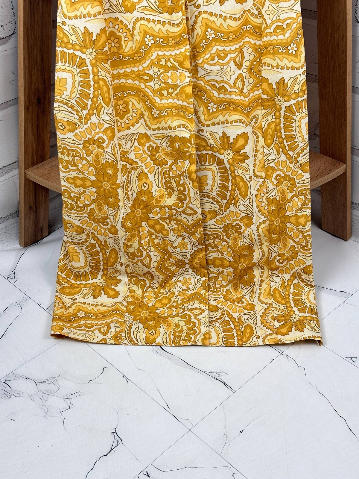 Sezane Paris Etia Pattern Short Sleeve Dress Cotton Linen Long Yellow Size 38
