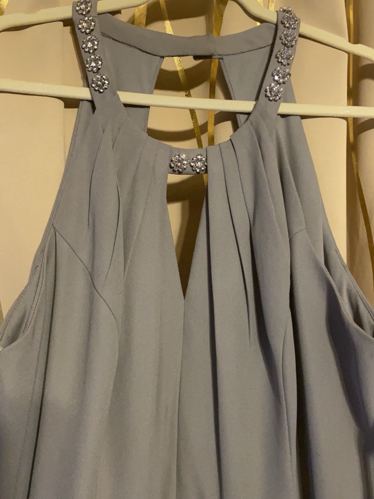 David’s Bridal Mercury Chiffon Halter Maxi Dress Size 22 Rhinestone Lined
