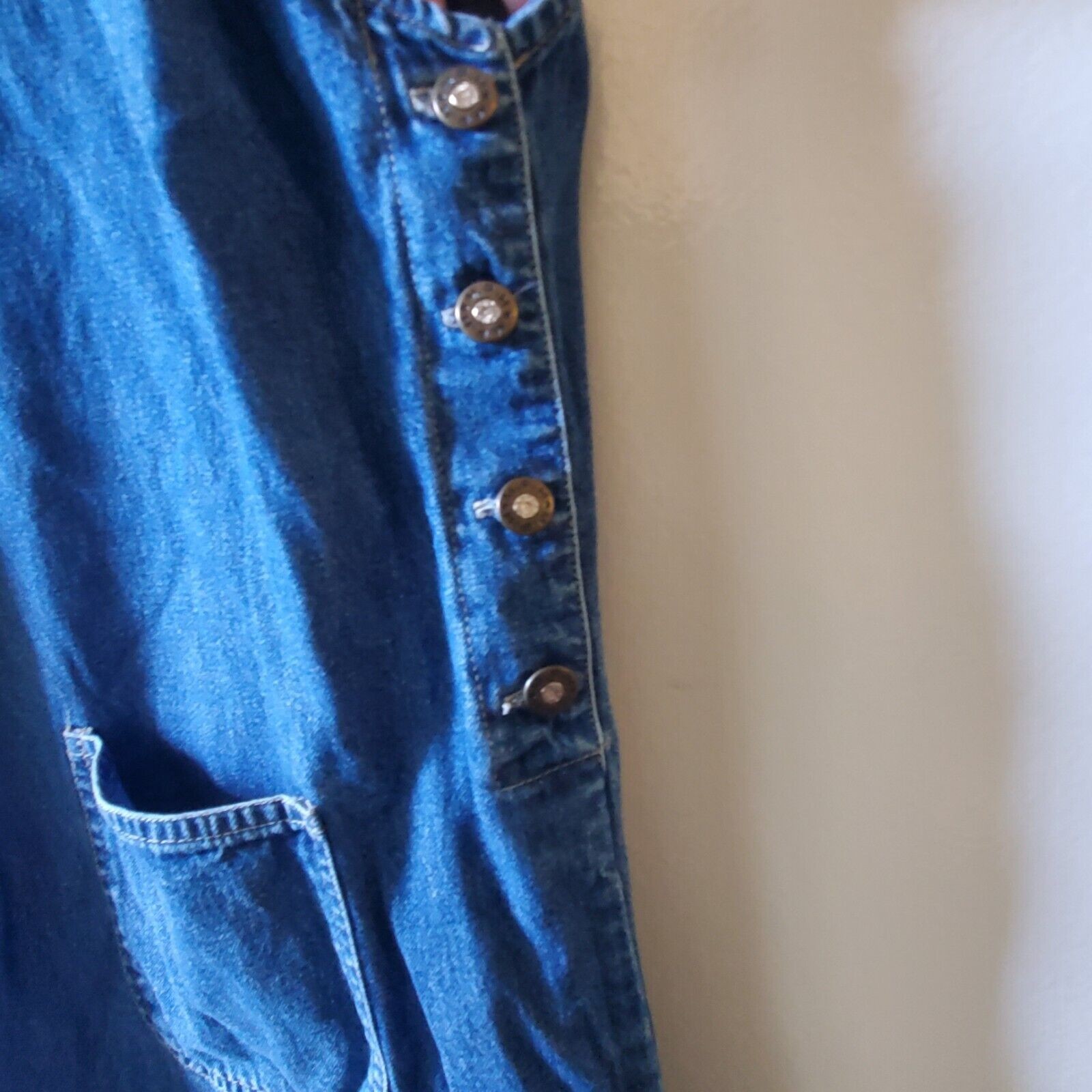 VTG MPH Blues XL Denim Side Button Sleeveless Embroidered Denim Dress Pockets