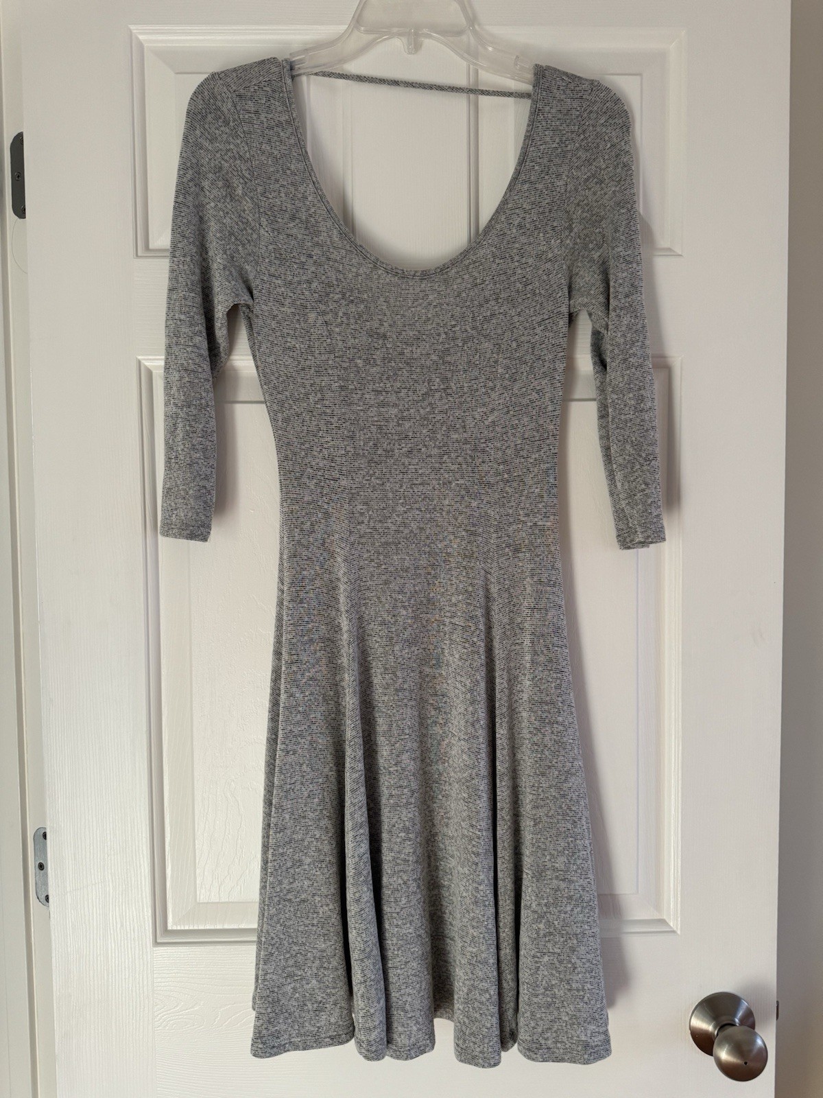 Aiden y Medium Womens Skater Dress Grey White Fit Flare Geometric 3/4 Sleeve