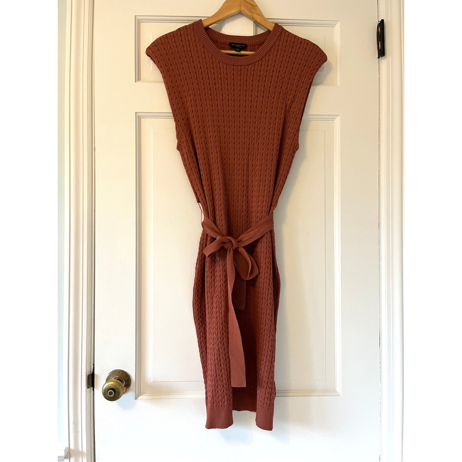 Current Air Sleeveless Terracotta Knit Tie Waist Midi Dress Ribbed Rust Large L