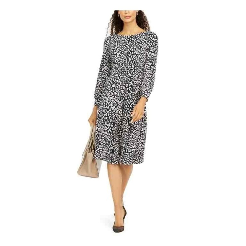 NWT Jessica Howard Womens Multi Ruched Button Cuffs A-Line Dress Size 14 Petite