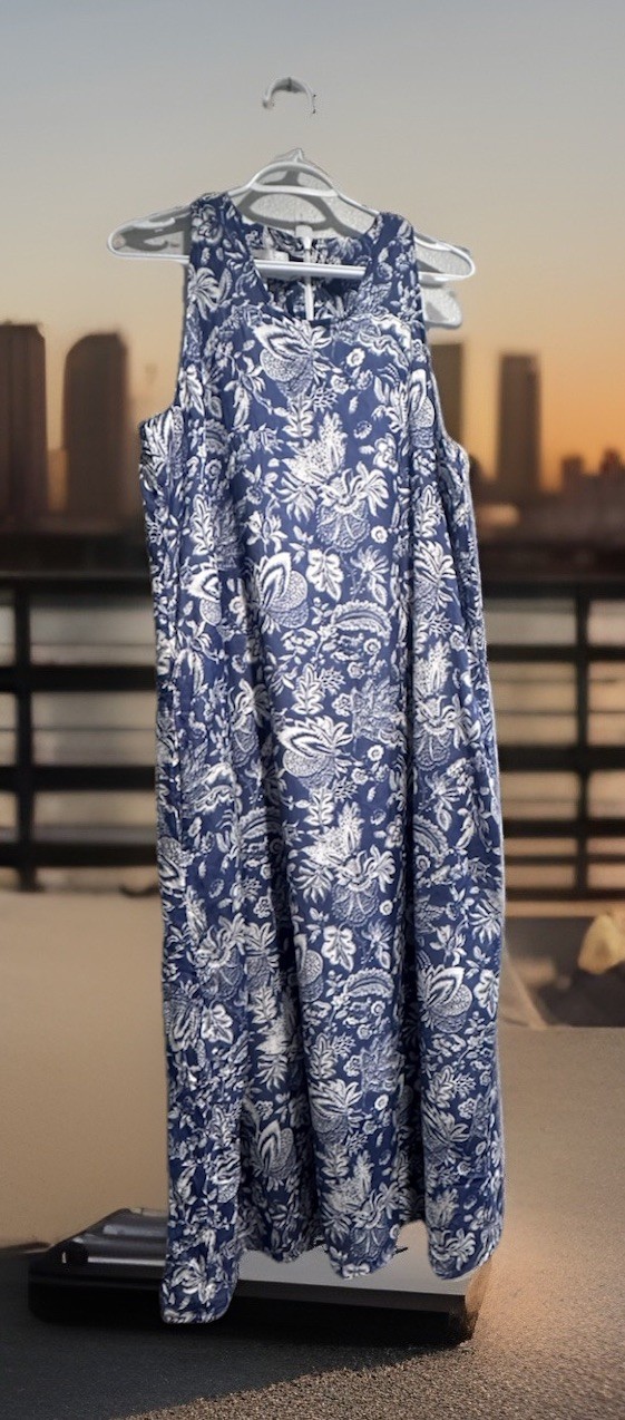 Sara Campbell Sleeveless 100% Blend Dress Floral Blue Size Large