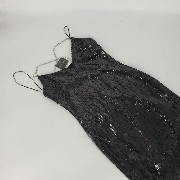 Topshop Sequin Embroidered Strap Fringe Dress 4 Black