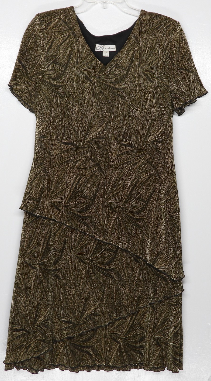 DRESSBARN Leafy Print Stretch Dress Women Sz 14 Knee Length Olive, Tan, Black