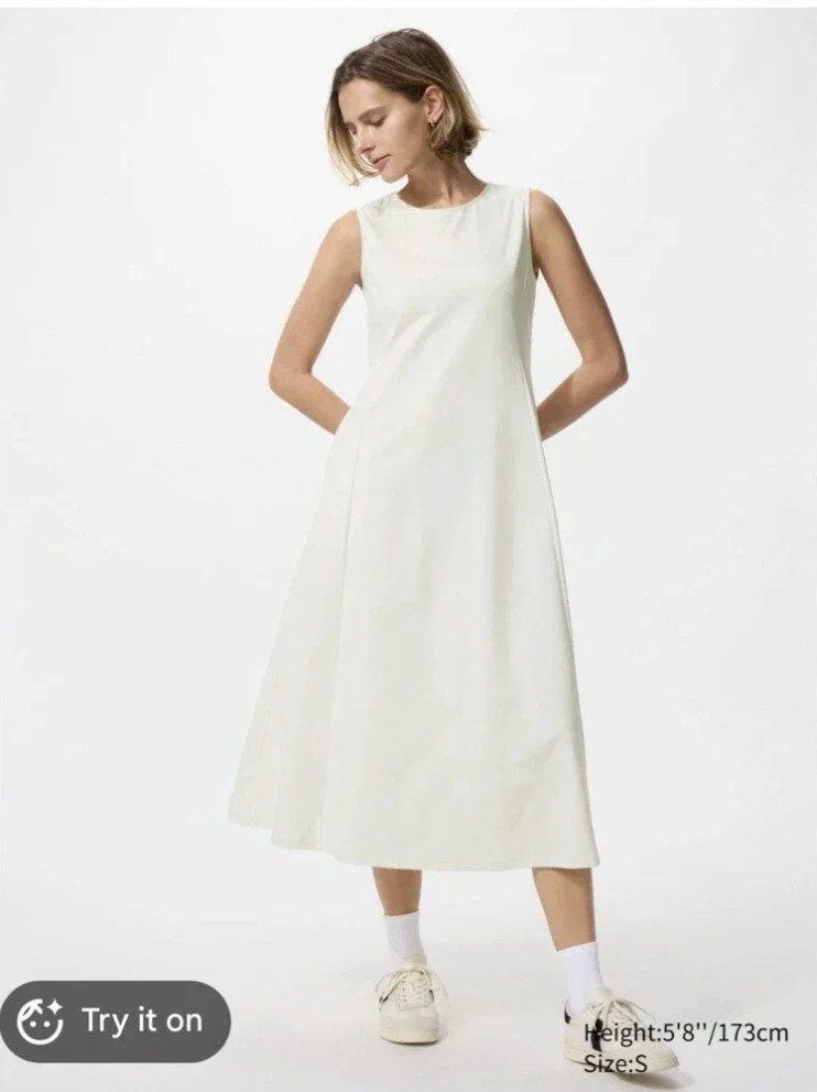 Uniqlo Women Ultra Stretch AIRism Sleeveless Dress Fit & Flare Off White Size Lg