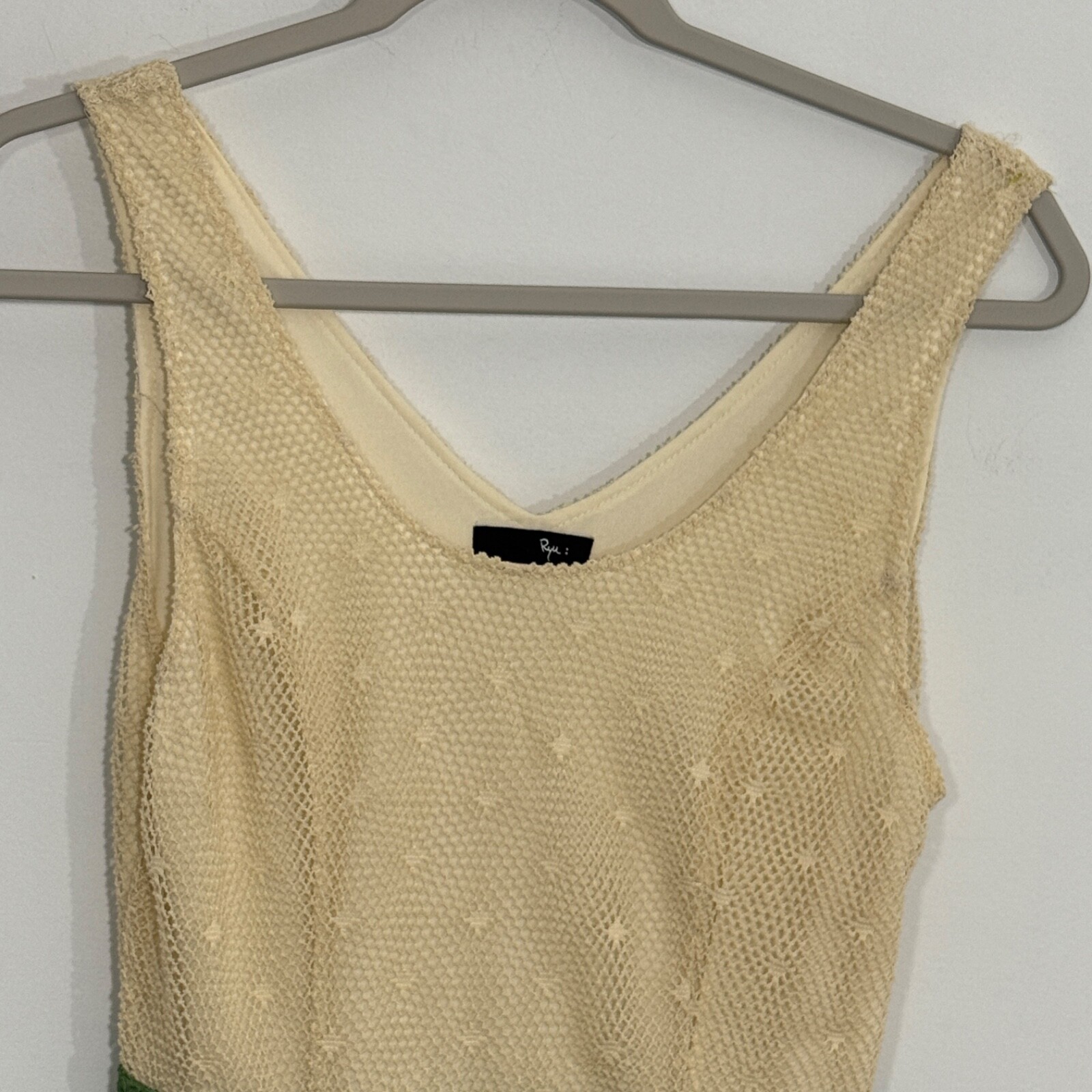 Ryu Womens Dress Small Cream Green Stripe Crochet Boho Hippie Festival Fairy