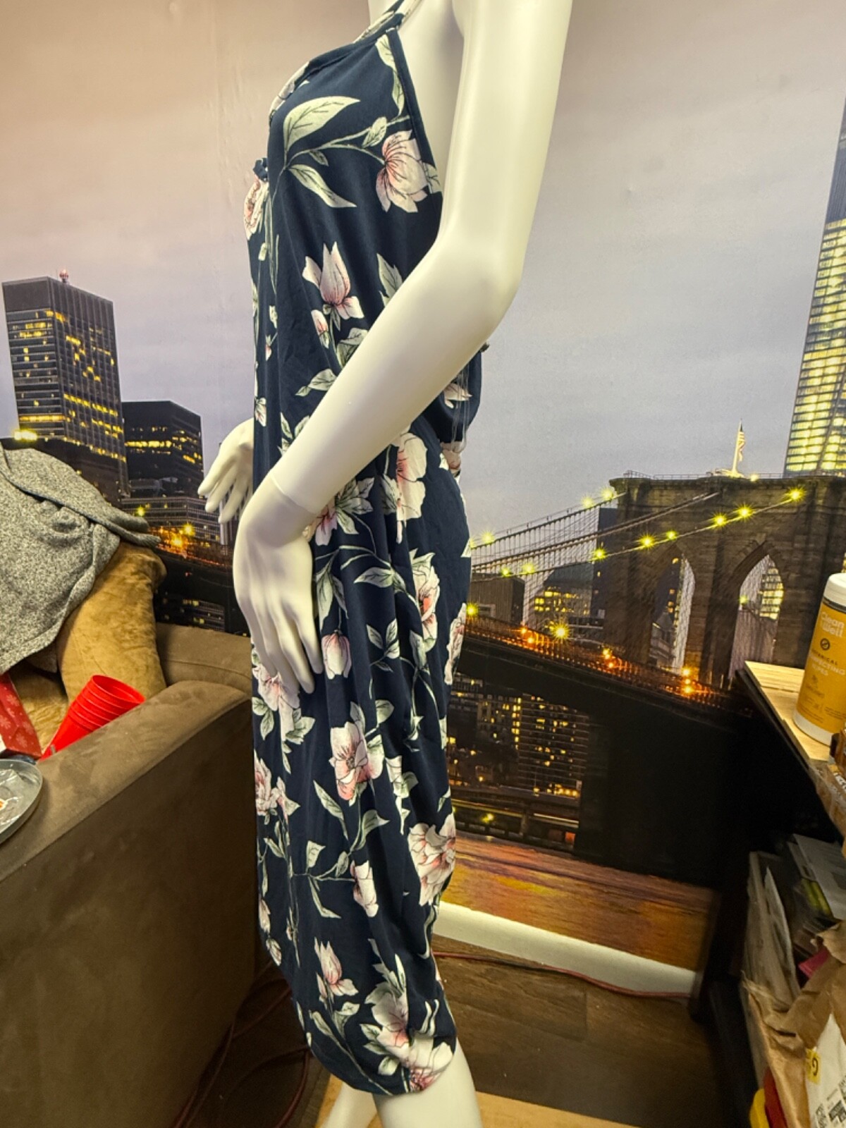 Love Chesley Navy Blue with White & Pink Floral Dress