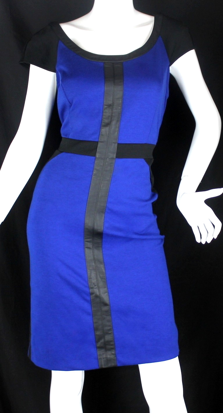 {ICE} Dress Colorblock Sz. 10 Blue & Black Sheath Stretch Knit Sleeveless