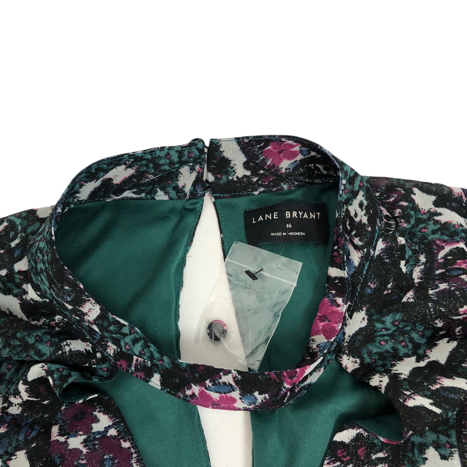 Lane Bryant Multicolor Print Belted A-Line Dress Size 16 Keyhole V-Neck Floral