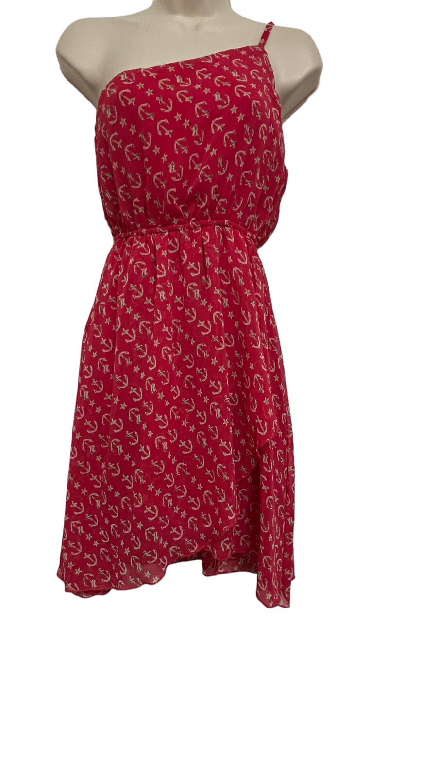 Silk Blend Sz Small-1 Shoulder – Fuschia With Anchors Flowy Chiffon -Pants Store