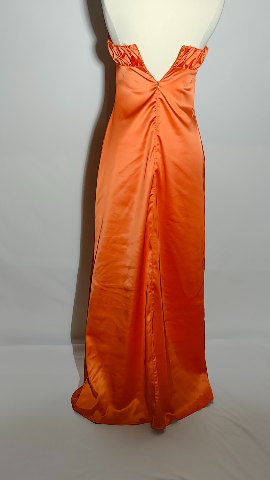 Peppermayo Coral Pink Satin Strapless Empire Ruched Bust Column Maxi Dress US 2
