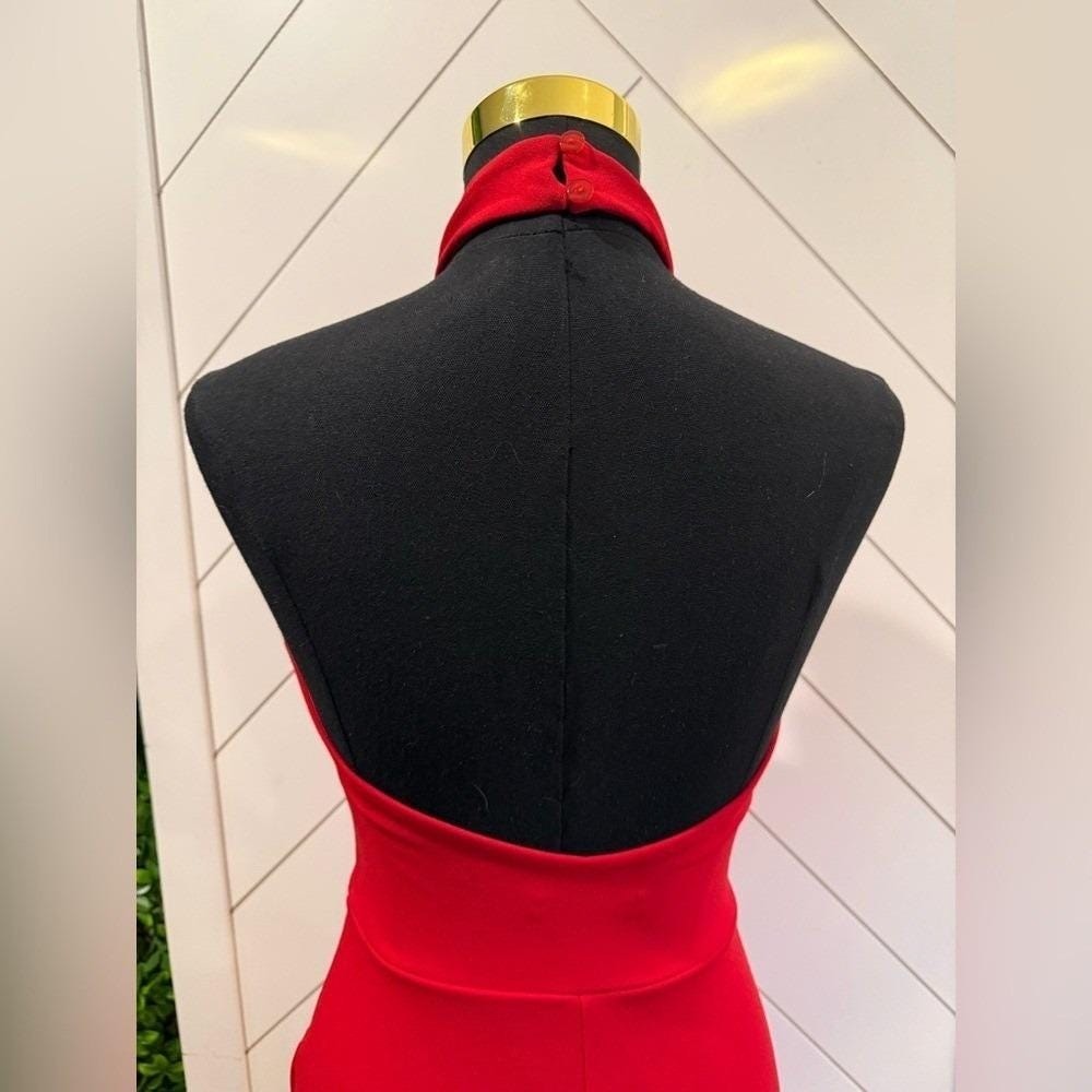Remarkable Elegance Red Backless Halter Column Dress