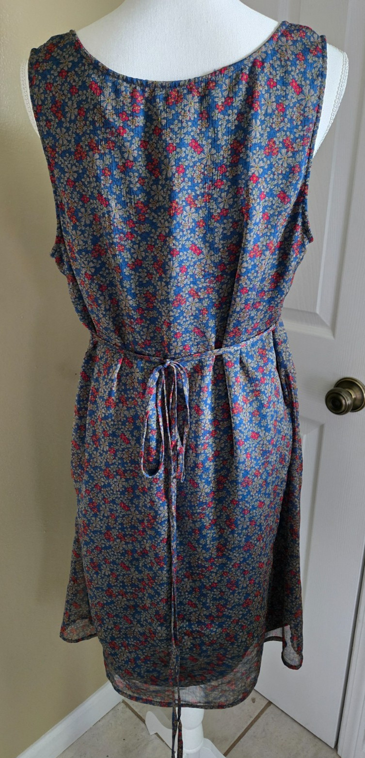 Converse One Sleevless Tie Waist Ruffle Front Floral Dark Blue Dress Size XL