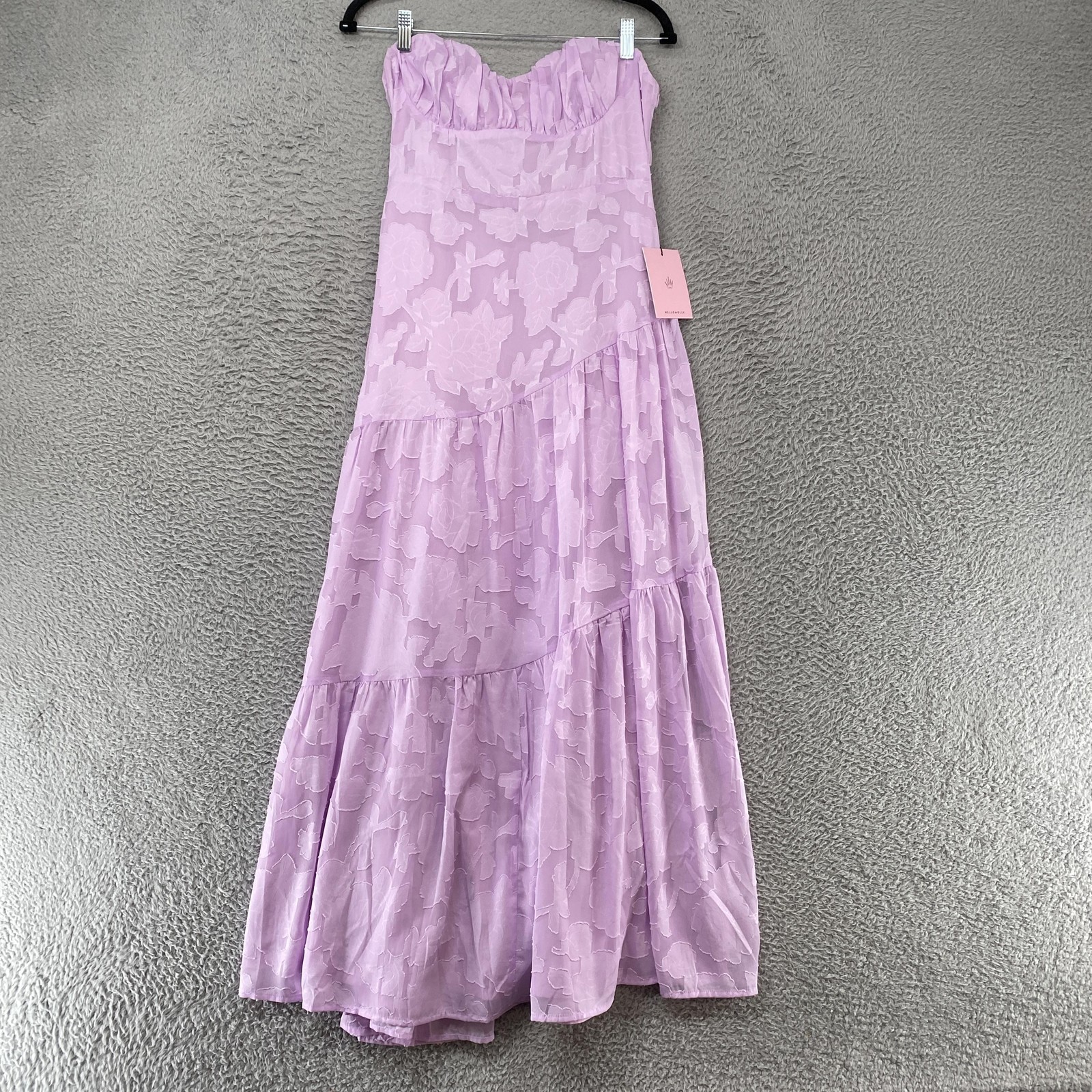 Hello Molly Strapless Sweetheart Midi Dress Womens Large Floral Tiered Lilac