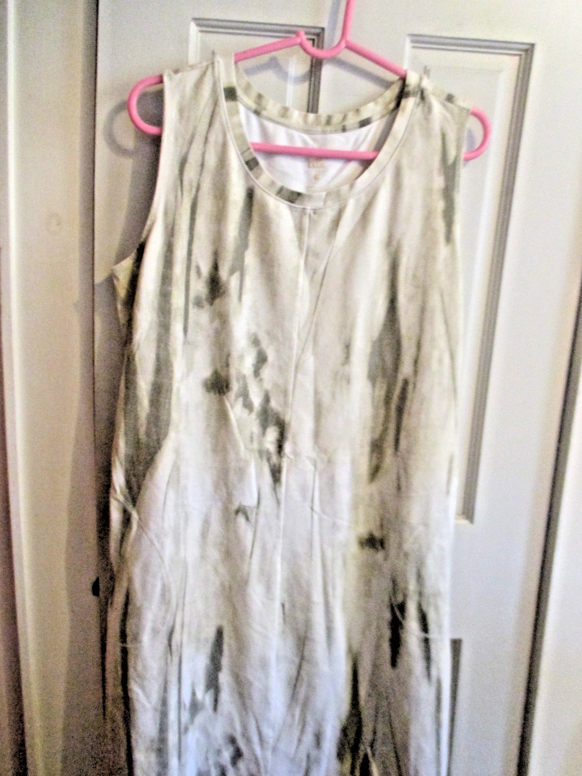 Belle Kim Gravel Large Tie Dye Sleeveless Tank Dress Pockets Green Beige