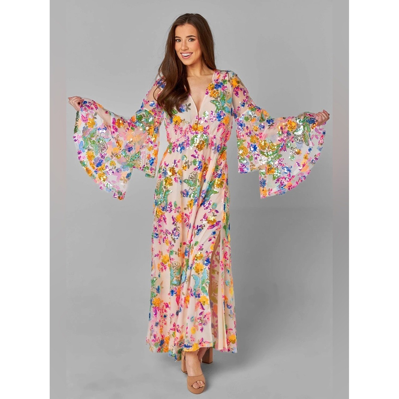 BuddyLove Colette Long Sleeve Maxi Dress Paradise Medium NWT $168 Sparkle Dress