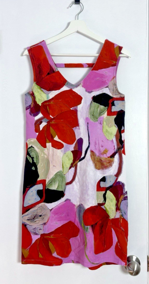 Dolcezza Rouge Abstract Floral Shift Dress Sleeveless Pink Red Est. Small