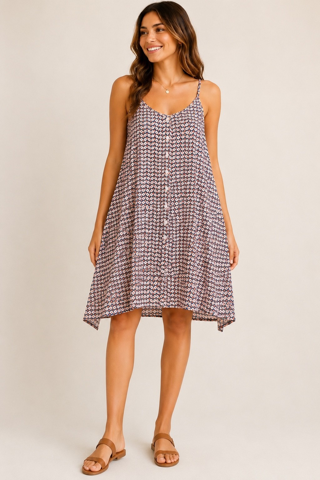 Reitmans XL Geometric Sundress Sleeveless Button Front Adjustable Straps NWT