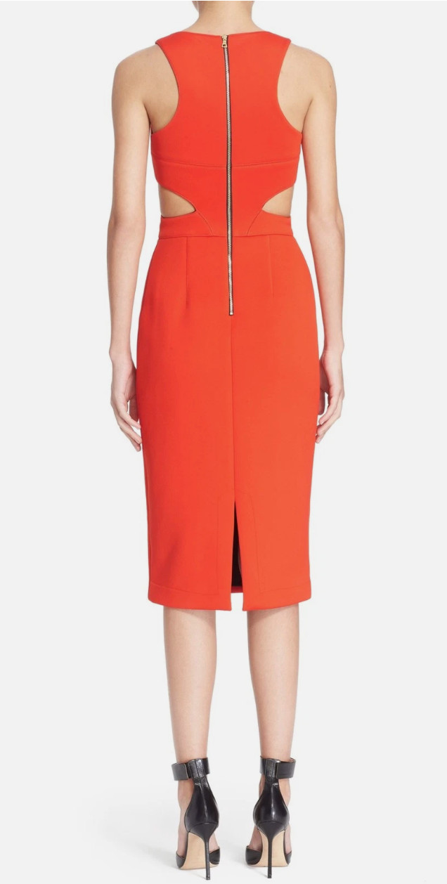 NWT Hunter Bell Porter Cutout Sheath Dress Size 8 Orange Scuba Neoprene Bodycon