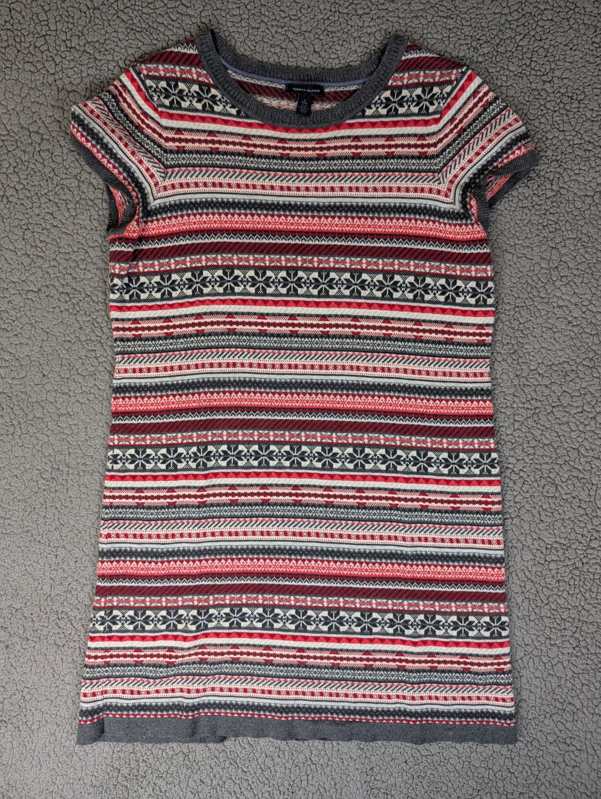 Tommy Hilfiger Fair Isle Knit Sweater Dress Women’s XL Red Midi Holiday Winter